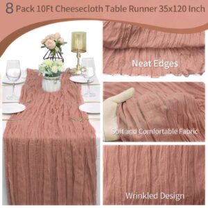 8 Pack Dusty Blush Cheesecloth Table Runner 10Ft Gauze Cheese Cloth 35x120 Inch Boho Table Runner Romantic Table Runner Long Table Cover for Wedding Bridal Shower Fall Thanksgiving Christmas Décor