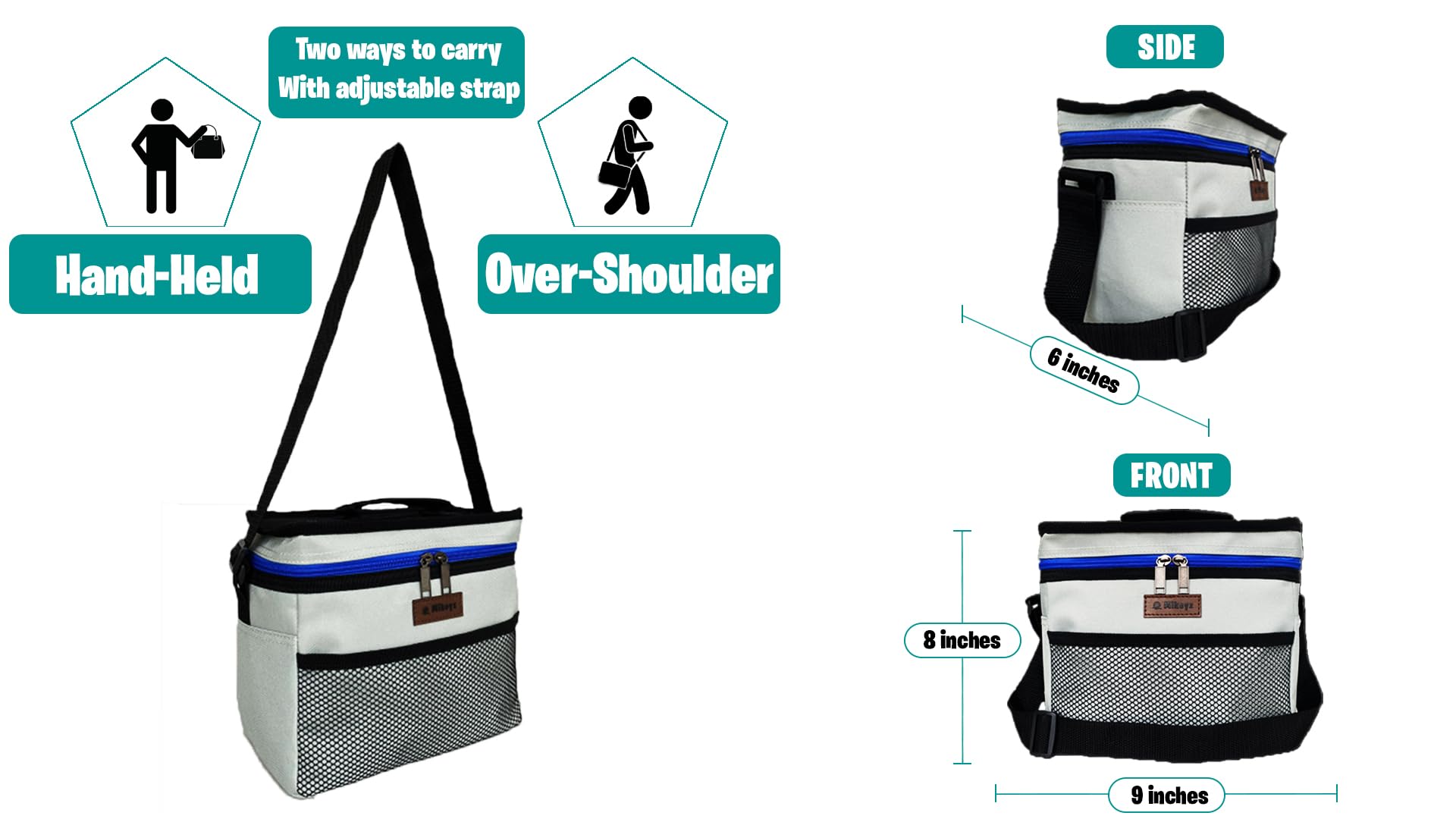 MikeyZ Lunch Bag, White & Blue, Unisex, Meal Holder, 24x14.5x19cm