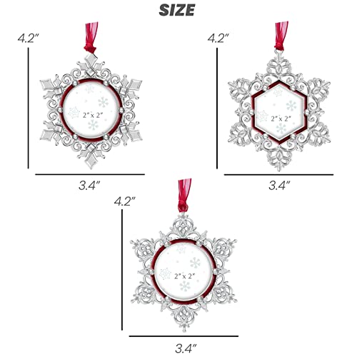 West style 2023 Snowflake Christmas Tree Ornaments Set 3 Pieces-Metallic Picture Frame Hanging Home Deco Hanging Pendant Holiday Keepsake Gift (Red, 3 Pieces)