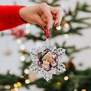 West style 2023 Snowflake Christmas Tree Ornaments Set 3 Pieces-Metallic Picture Frame Hanging Home Deco Hanging Pendant Holiday Keepsake Gift (Red, 3 Pieces)