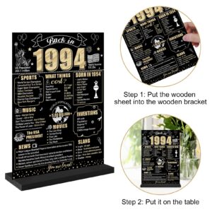 Eiurteao 30th Birthday Decorations Back in 1994 Table Sign for Men Women, Black Gold Happy 30 Bday Two-Sided Wooden Table Poster with Stand Party Supplies, Thirty Birthday Display Holder Table Decor