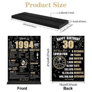 Eiurteao 30th Birthday Decorations Back in 1994 Table Sign for Men Women, Black Gold Happy 30 Bday Two-Sided Wooden Table Poster with Stand Party Supplies, Thirty Birthday Display Holder Table Decor