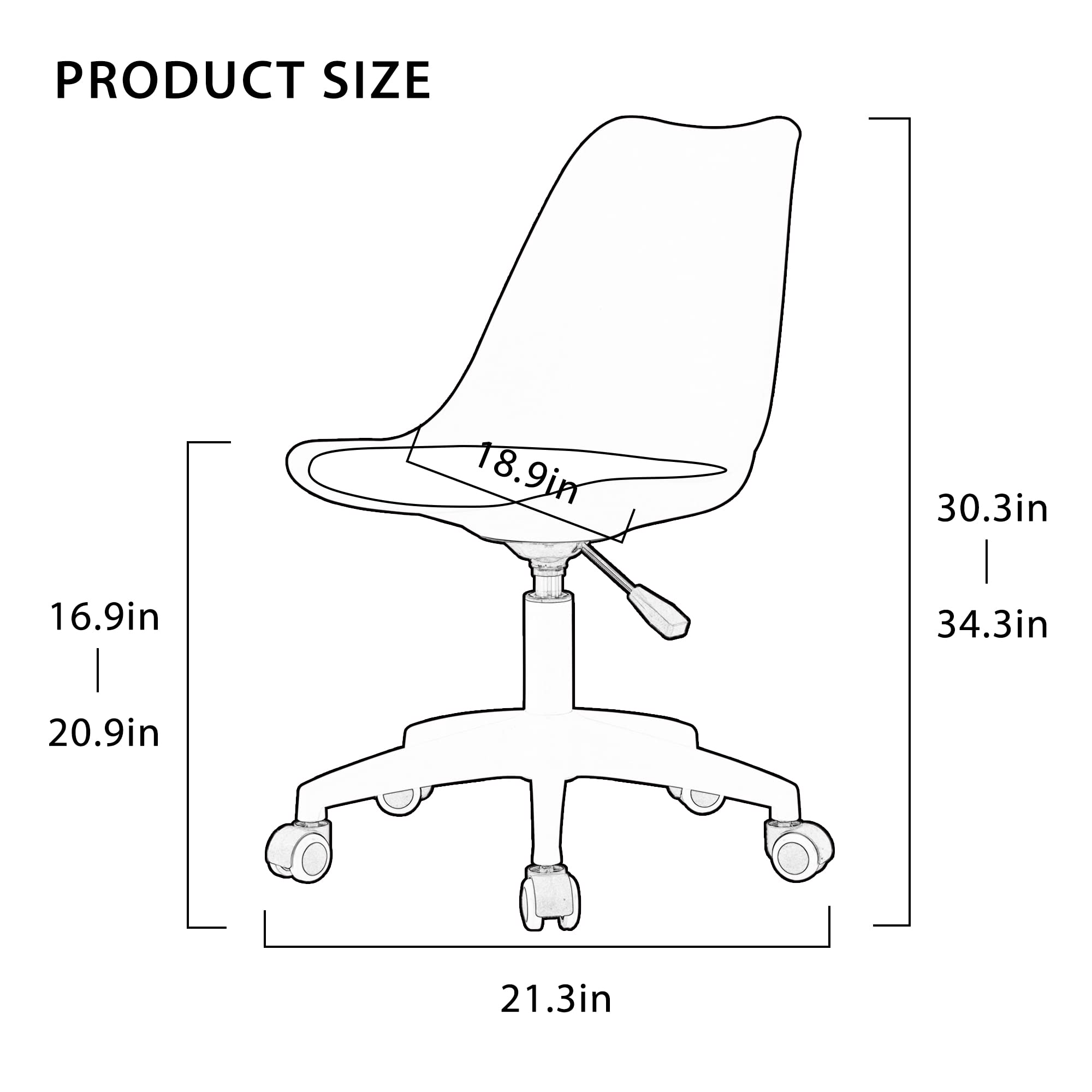 Ergonomic Home Office Chair with Adjustable Height, Swivel Armless Computer Chair with Artificial Leather Padded and Universal Wheels, Multifunctional Vanity Chair for Bedroom, White