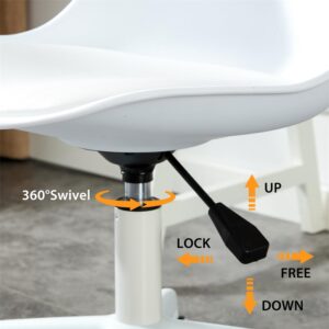 Ergonomic Home Office Chair with Adjustable Height, Swivel Armless Computer Chair with Artificial Leather Padded and Universal Wheels, Multifunctional Vanity Chair for Bedroom, White