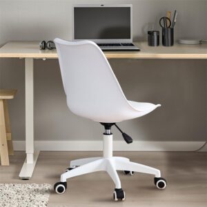 Ergonomic Home Office Chair with Adjustable Height, Swivel Armless Computer Chair with Artificial Leather Padded and Universal Wheels, Multifunctional Vanity Chair for Bedroom, White