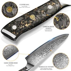 Kuwata Damascus Chef Knife Set, Professional Black Gold Series 5PCS Kitchen Knife Set, VG10 Damascus Steel Cooking Knife Set, G10 Ergonomic Black Gold Handle Knife Set with Gift Box