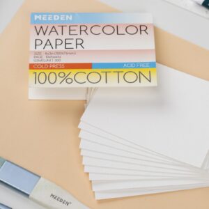 MEEDEN 4" x 3" Blank Watercolor Paper Cards, 5 Pcs Cold Press Mini Watercolor Paper Bulk, 100% Cotton Watercolor Paper Postcards for Adults & Students (140lb/300gsm), 5×10 Sheets