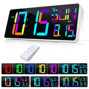 xinkora large digital wall clock with remote control, dual alarm clock with 13.7" large led display, rgb color changing big digital timer clock with temperature for living room, classroom