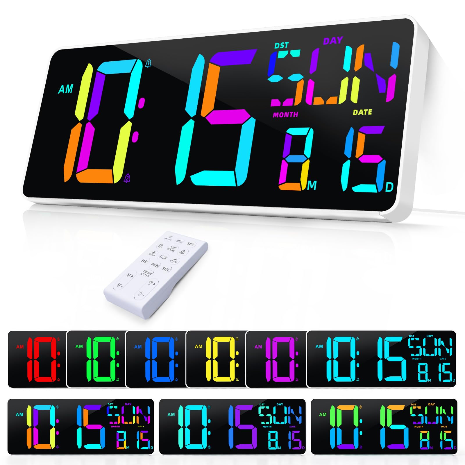 XINKORA Large Digital Wall Clock with Remote Control, Dual Alarm Clock with 13.7" Large LED Display, RGB Color Changing Big Digital Timer Clock with Temperature for Living Room, Classroom