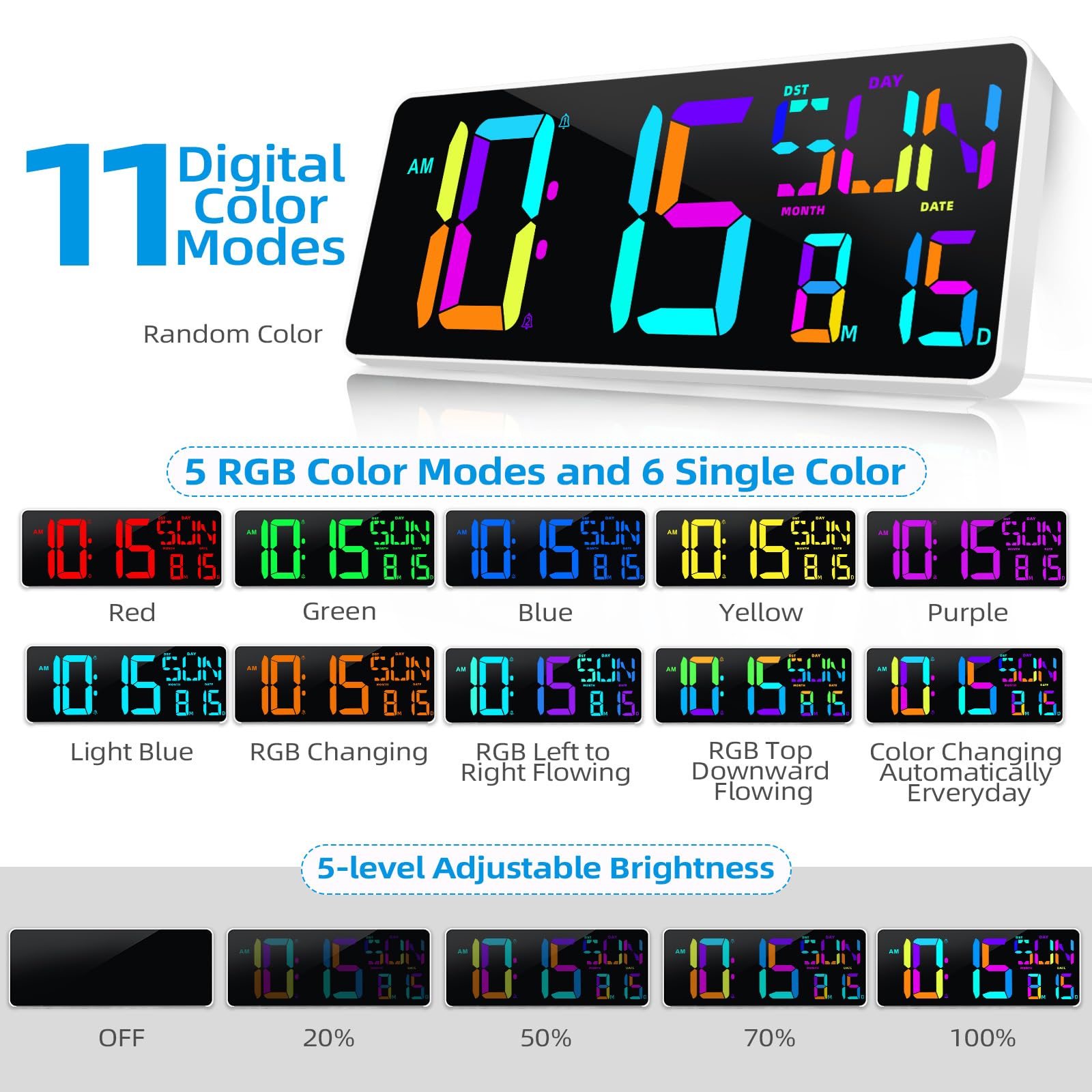 XINKORA Large Digital Wall Clock with Remote Control, Dual Alarm Clock with 13.7" Large LED Display, RGB Color Changing Big Digital Timer Clock with Temperature for Living Room, Classroom