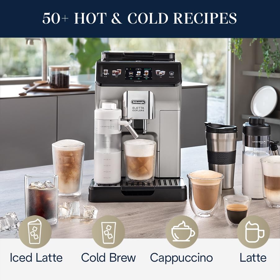 De'Longhi Eletta Explore Espresso Machine with Cold Brew, Automatic Hot & Cold Milk Frother for 50+ One Touch Recipes, Built-in Grinder, ECAM45086S