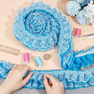 BENECREAT 2.5 Yards 3-Layer Ruffle Lace Pleated Trim, 3-5/8 inch Wide Chiffon Flower Trim Gathered Ribbon for Valentines Decor, Wedding Applique Clothing Sewing Craft DIY, Blue