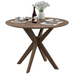 ergomaster round dining table for 2 to 4 seater, solid wood kitchen table, compact side table - 36 inch walnut wood tabletop - trestle pedestal base - ideal for home, apartment, small space