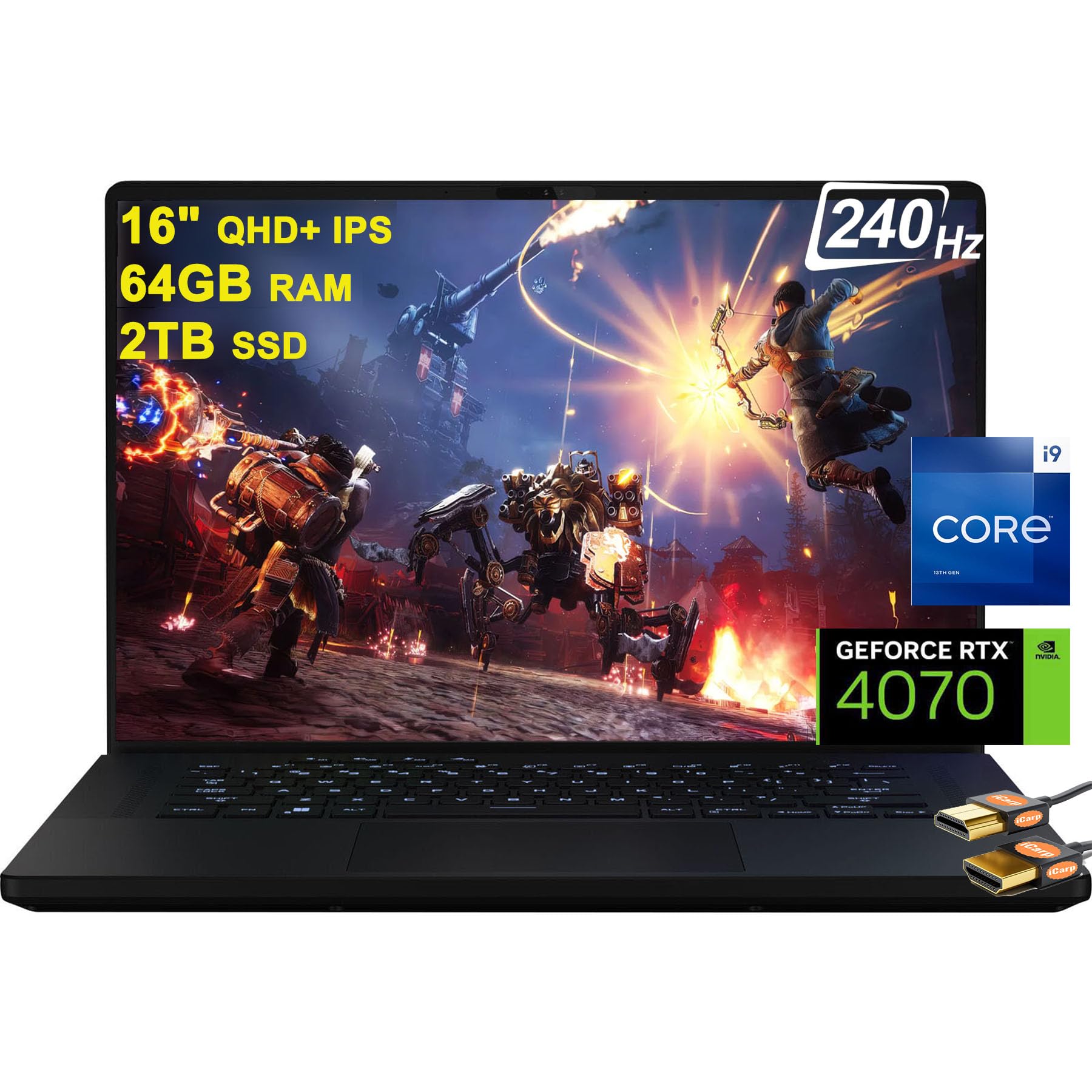 ASUS Flagship ROG Zephyrus M16 Gaming Laptop 16" QHD+ 240Hz 3ms DCI-P3 100% 13th Gen Intel 14-core i9-13900H 64GB RAM 2TB SSD GeForce RTX 4070 8GB Graphic Backlit Thunderbolt Win11 + HDMI Cable