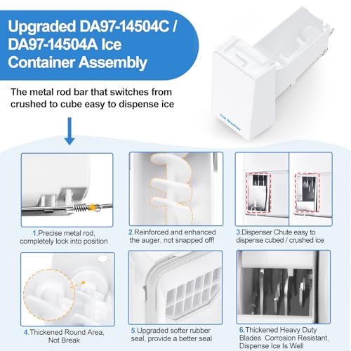 UPGRADED DA97-14504C Refrigerator Ice Bucket Compatible with Samsung Ice Bucket Replacement Ice Maker Tray Parts DA97-14504A Ice Container, AP6039681 RF23HCEDBSR RF22KREDBSR RF23J9011SR Ice Bin