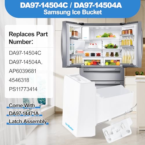 UPGRADED DA97-14504C Refrigerator Ice Bucket Compatible with Samsung Ice Bucket Replacement Ice Maker Tray Parts DA97-14504A Ice Container, AP6039681 RF23HCEDBSR RF22KREDBSR RF23J9011SR Ice Bin