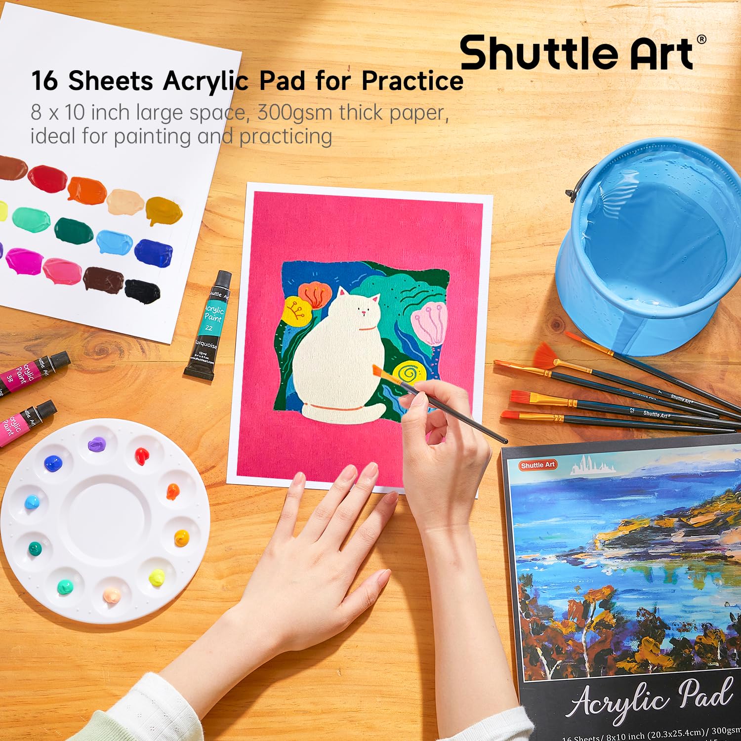 Shuttle Art 54 Pack Acrylic Paint Set, Acrylic Painting Set with 30 Colors Acrylic Paint, Wooden Easel, Painting Canvas, Paint Brushes, Palette, Art Painting Supplies for Kids Adults Beginner Artists