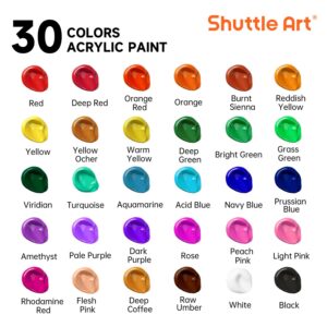 Shuttle Art 54 Pack Acrylic Paint Set, Acrylic Painting Set with 30 Colors Acrylic Paint, Wooden Easel, Painting Canvas, Paint Brushes, Palette, Art Painting Supplies for Kids Adults Beginner Artists