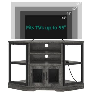 YITAHOME Corner TV Stand for TVs up to 55 Inch with Power Outlet, Modern Farmhouse Entertainment Center, Wood TV Media Console with Storage Cabinets Shelves for Living Room Bedroom, Gray Oak