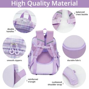 AoMoon Cute Backpack for Girls Kawaii Backpack Functional Bookbag Plaid Daypack Aesthetic Backpack for School with Cute Accessories (Purple)