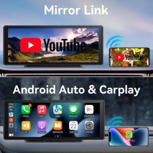 10.3 Inch Portable Carplay Screen for Car with Wireless Carplay and Android Auto,IPS Touch Screen Portable Car Stereo with Bluetooth, Mirror Link, GPS Navigation