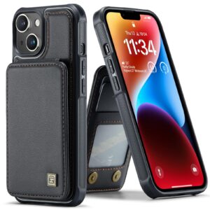 asapdos iphone 15 case with card holder,pu leather shockproof iphone 15 wallet case with rfid blocking card holder and kickstand for men women black