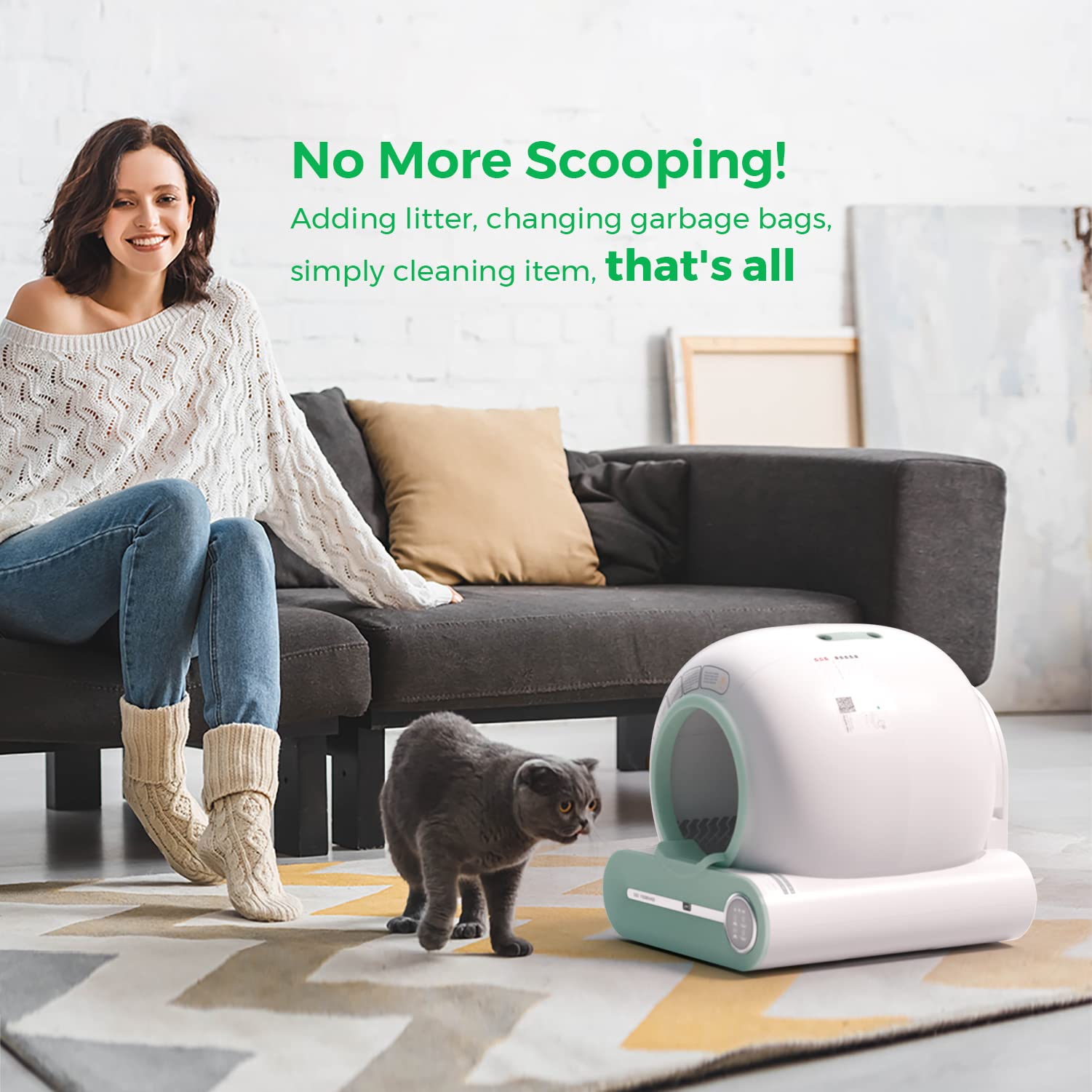 DER VIERBEINER Self-Cleaning Cat Litter Box, Automatic 65L+9L Large Capacity Cleaning Robot, APP Control/Odor Removal/Safety Protection Smart Cat Litter Box for Multiple Cats 【2023 Newest Version】