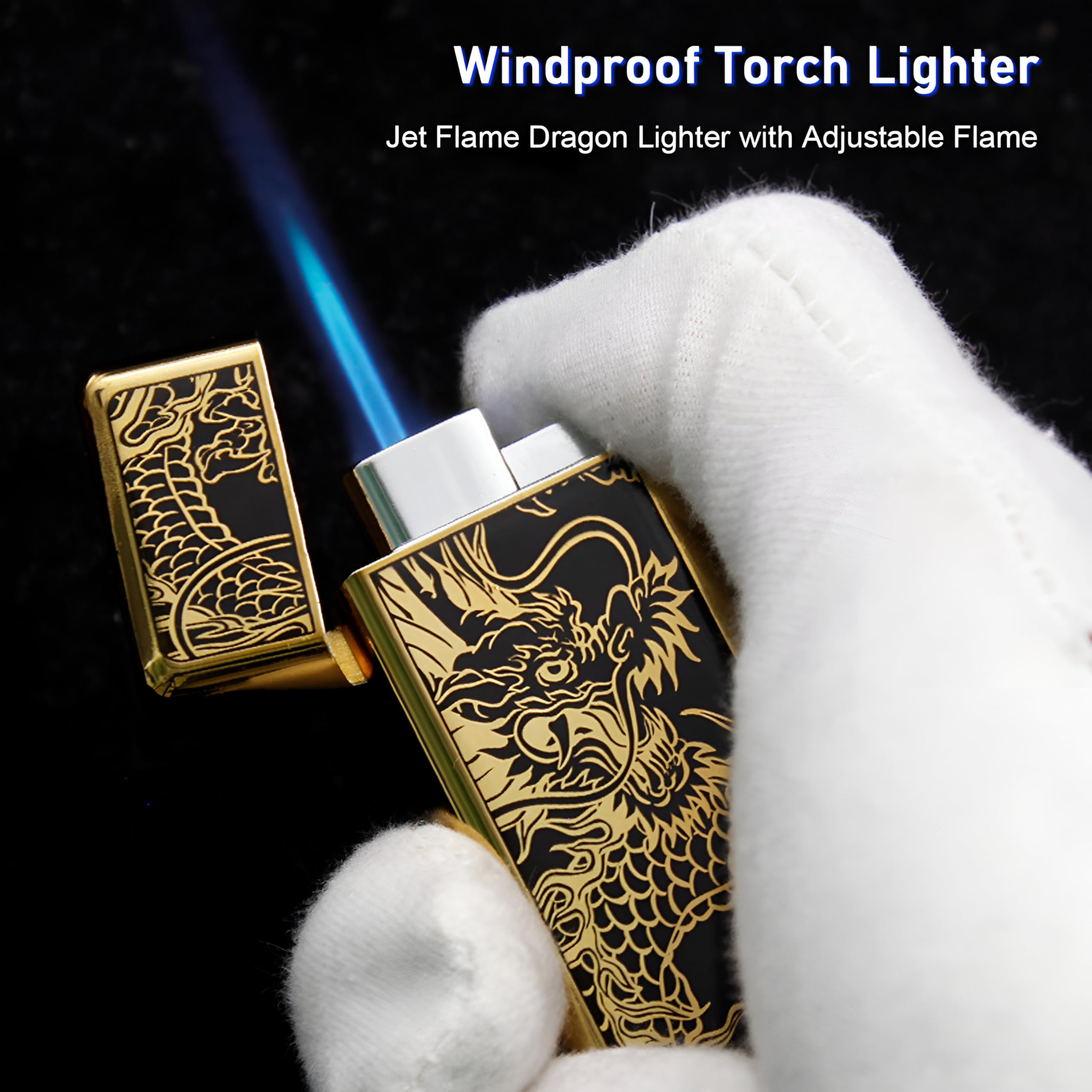 Torch Lighter, 2 Pack Jet Flame Dragon Design Butane Lighters, Refillable Jet Torch Lighter with Adjustment Tool, Portable Adjustable Jet Flame Lighter for Indoor,Outdoor,Family Use(without Butane)