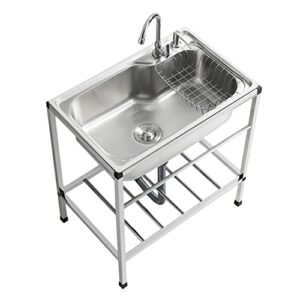 Freestanding Stainless Steel Sink,Outdoor Sink Commercial Restaurant Sink,Single Bowl Sink,Industrial Sink for Restaurant, Cafe, Bar, Hotel, Garage, Laundry Room,L26.7"x H33.46"xW17.3"