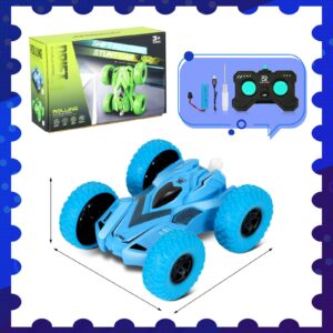 RC Stunt Cars RC Cars with Lights UP 4WD 2.4Ghz Double Sided 360° Rotating RC Truck Cool Surprise for 6 Year Old Boy Gifts Kids Xmas Toy Cars for Boys Girls(Blue)