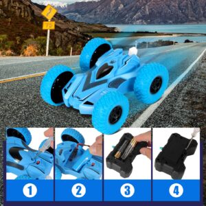 RC Stunt Cars RC Cars with Lights UP 4WD 2.4Ghz Double Sided 360° Rotating RC Truck Cool Surprise for 6 Year Old Boy Gifts Kids Xmas Toy Cars for Boys Girls(Blue)