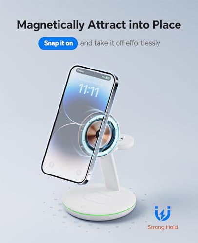 3 in 1 Charging Station for Apple Devices, Mag - Safe Charger Stand,15W Fast Magnetic Charger Wireless Compatible for iPhone 15 14 13 12 Pro/Max/Plus/Mini,AirPods Pro/3/2,iWatch 9/8/7/6/SE/5/4/3/2