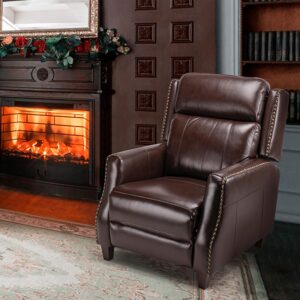 genuine leather recliner chair, lounge chair built-in high elastic sponge, power recliner chair for living room, home theater, bedroom, office - dark brown