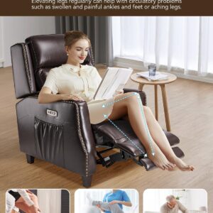 Genuine Leather Recliner Chair, Lounge Chair Built-in High Elastic Sponge, Power Recliner Chair for Living Room, Home Theater, Bedroom, Office - Dark Brown