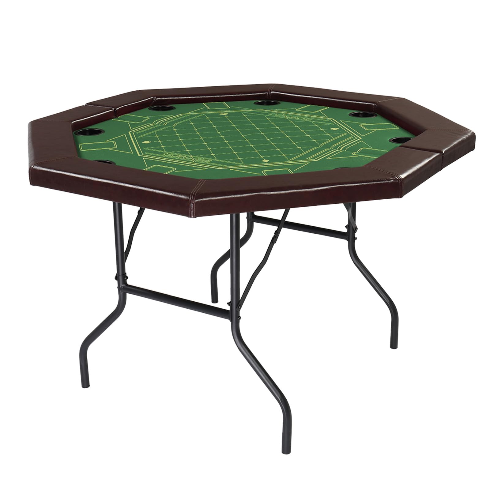 PEXMOR Foldable Poker Table, 8 Player Octagonal Folding Texas Holdem Blackjack Table w/Casino-Grade Felt, Water-Resistant Cushioned Rail, 8 Cup Holders, Portable Collapsible Legs Casino Game Table