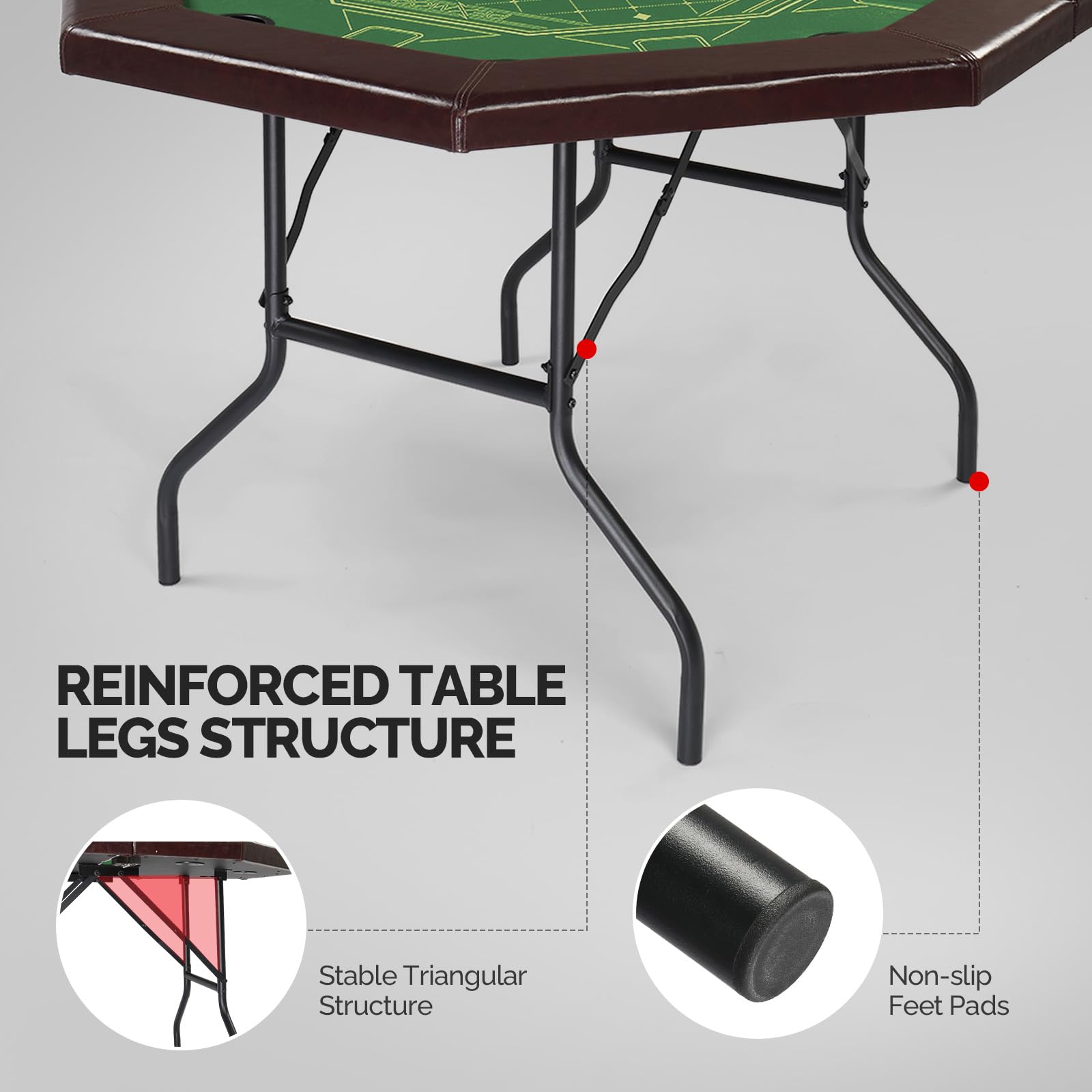 PEXMOR Foldable Poker Table, 8 Player Octagonal Folding Texas Holdem Blackjack Table w/Casino-Grade Felt, Water-Resistant Cushioned Rail, 8 Cup Holders, Portable Collapsible Legs Casino Game Table