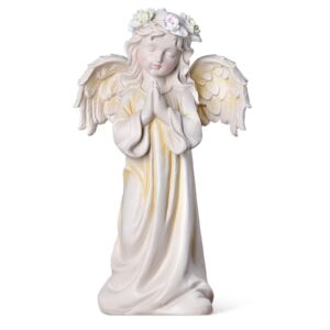 Kssiaz Angel Garden Statue,Memory Guardian Solar Garden Decor with Warm Light,Waterproof Outdoor Garden Decor Praying Angel Figurine Sculpture for Lawn Yard Patio,Sympathy Gift,White