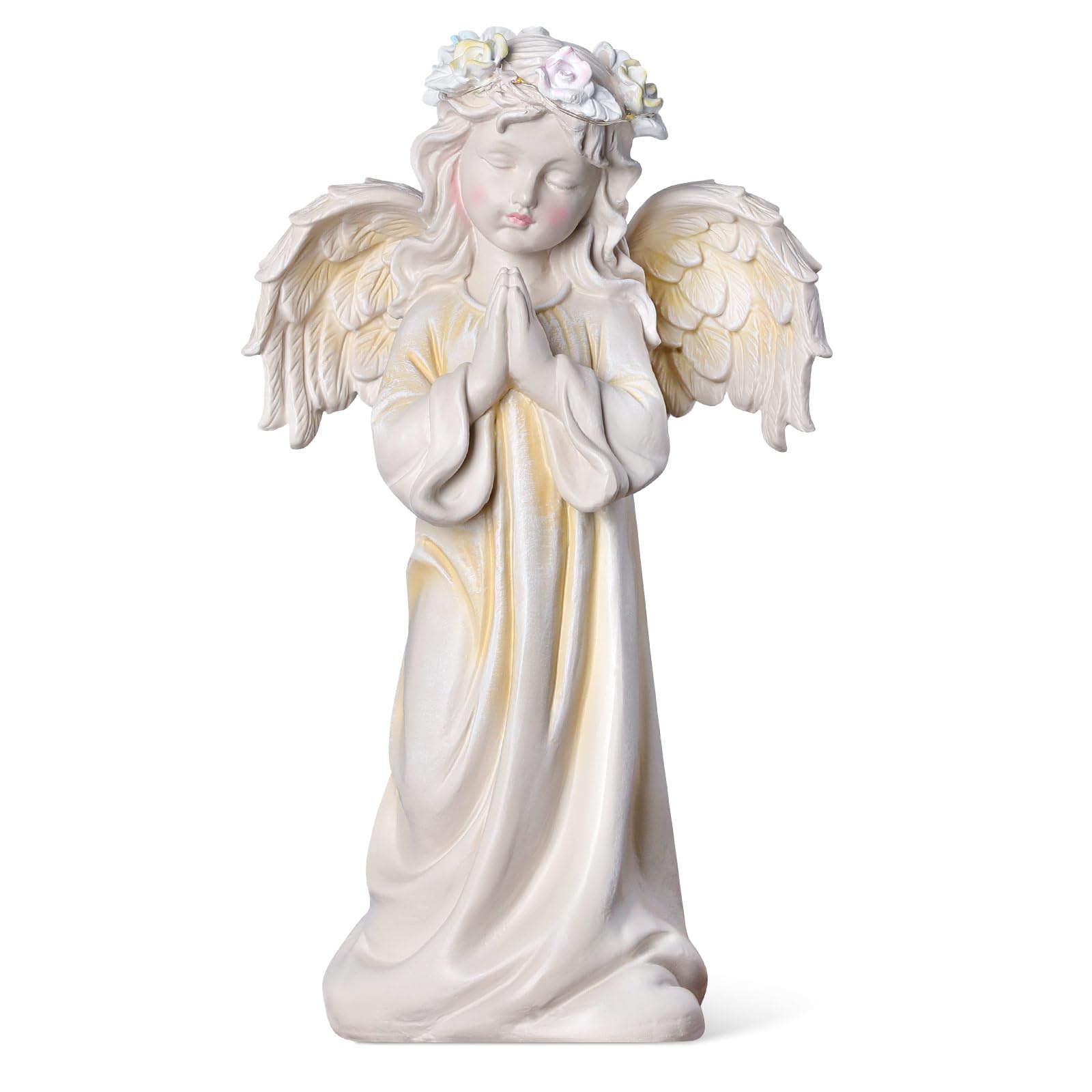 Kssiaz Angel Garden Statue,Memory Guardian Solar Garden Decor with Warm Light,Waterproof Outdoor Garden Decor Praying Angel Figurine Sculpture for Lawn Yard Patio,Sympathy Gift,White