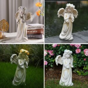 Kssiaz Angel Garden Statue,Memory Guardian Solar Garden Decor with Warm Light,Waterproof Outdoor Garden Decor Praying Angel Figurine Sculpture for Lawn Yard Patio,Sympathy Gift,White