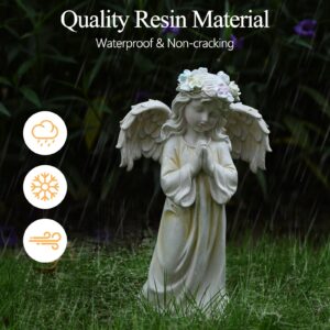 Kssiaz Angel Garden Statue,Memory Guardian Solar Garden Decor with Warm Light,Waterproof Outdoor Garden Decor Praying Angel Figurine Sculpture for Lawn Yard Patio,Sympathy Gift,White