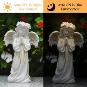 Kssiaz Angel Garden Statue,Memory Guardian Solar Garden Decor with Warm Light,Waterproof Outdoor Garden Decor Praying Angel Figurine Sculpture for Lawn Yard Patio,Sympathy Gift,White