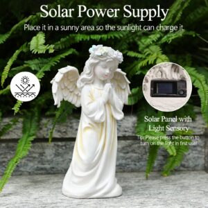 Kssiaz Angel Garden Statue,Memory Guardian Solar Garden Decor with Warm Light,Waterproof Outdoor Garden Decor Praying Angel Figurine Sculpture for Lawn Yard Patio,Sympathy Gift,White