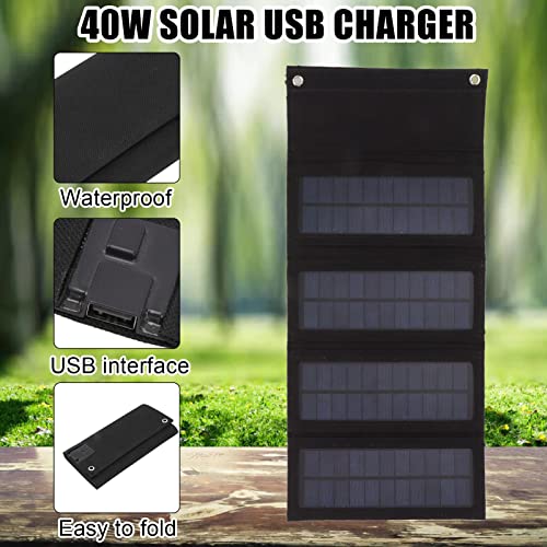 40W Portable Solar Phone Charger, USB Foldable Solar Charger with 4 Solar Panels, Fast Bank for Smartphones, Tablets, Camping Hiking Backpacking Horseback