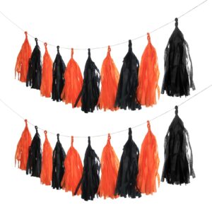 Orange Black Tissue Paper Tassels Garland Banner 20PCS DIY Party Streamers for Birthday Fall Autumn Halloween Thanksgiving Party Decoration Supplies