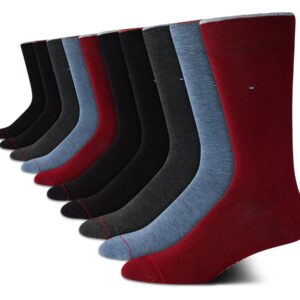 Tommy Hilfiger Men's Dress Socks - Classic Comfort Crew Sock (10 Pack), Size 7-12, Burgundy Assorted