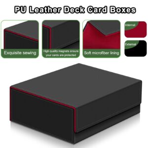 Card Deck Case for Trading Cards，Card Storage Box Holds 1800+ Single Sleeved Cards,PU Leather Magnetic Closure Commander Card Boxes Magic Card Holders Fit for Game Cards and Sport Cards (Black&Red)