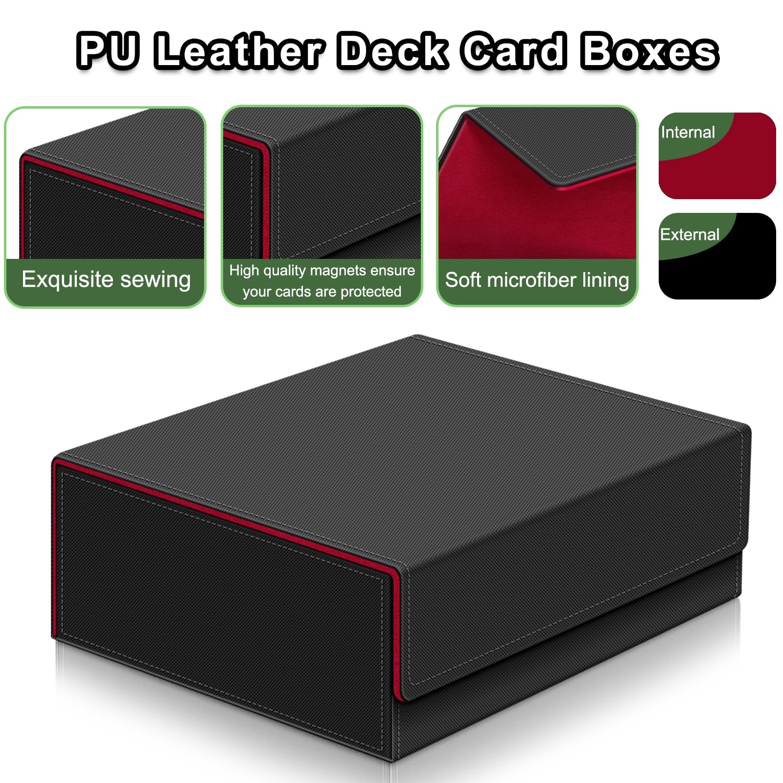 Card Deck Case for Trading Cards，Card Storage Box Holds 1800+ Single Sleeved Cards,PU Leather Magnetic Closure Commander Card Boxes Magic Card Holders Fit for Game Cards and Sport Cards (Black&Red)