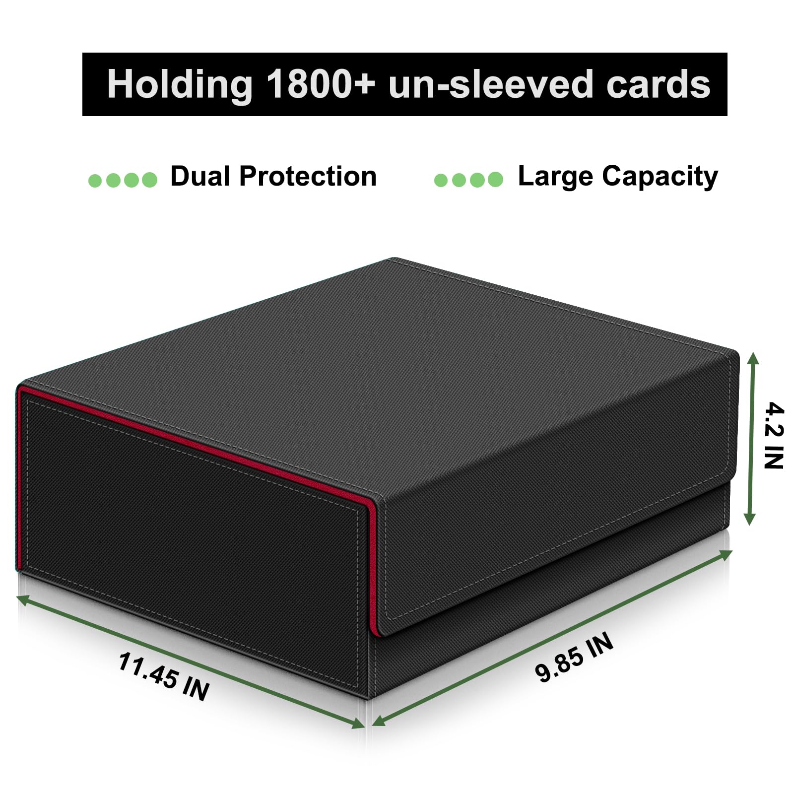 Card Deck Case for Trading Cards，Card Storage Box Holds 1800+ Single Sleeved Cards,PU Leather Magnetic Closure Commander Card Boxes Magic Card Holders Fit for Game Cards and Sport Cards (Black&Red)