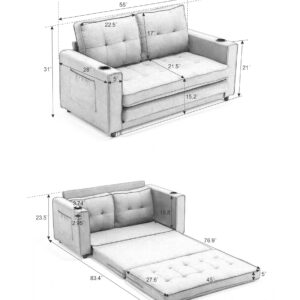 UFINEGO Folding Sleeper Sofa Bed with Cup Holder, Loveseat Pull-Out Sofa Bed with Side Pocket, Sleeper Sofa Couch Futon Convertible Guest Beds