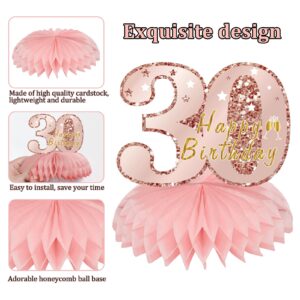 Turypaty Pink Rose Gold 30th Birthday Honeycomb Centerpieces Decorations for Women, 9Pcs Rose Gold Happy 30th Birthday Table Centerpieces Party Supplies, Thirty Year Old Birthday Table Toppers Decor